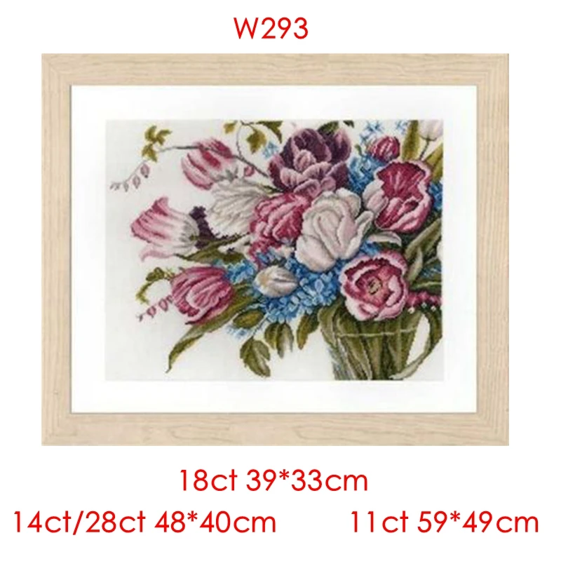 The cross-stitch set 28CT, 18CT, 14CT and 11CT can be selected as printed fabric handcrafted material package saga tulip bouquet