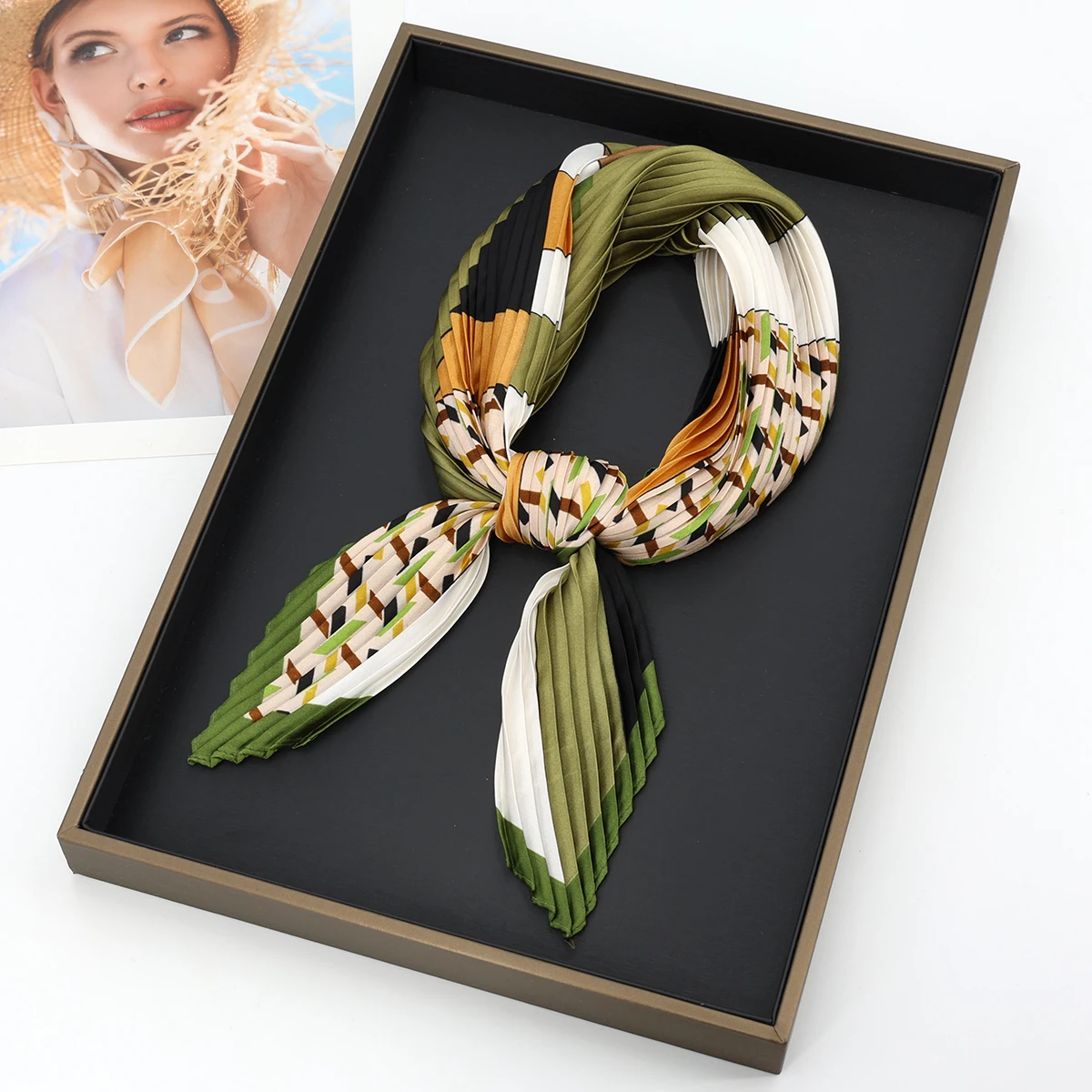 Fashion Crepe Lozenge Silk Scarfs Women Headband Neck Ties Hair Scarf Hijab Female Hairband Design Neckerchief Scarves Foulard