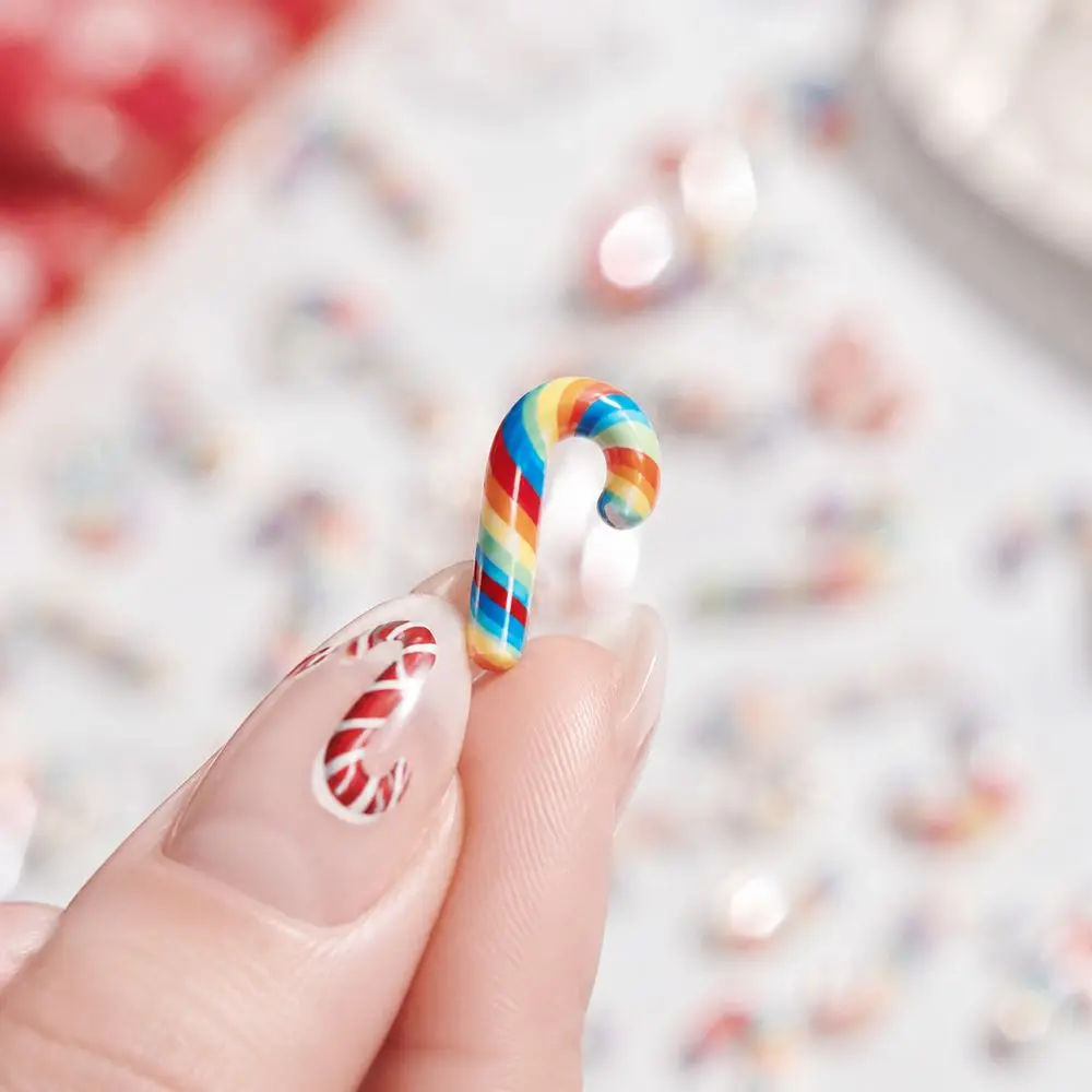 50Pcs 3D Resin Christmas Candy Cane Nail Charms Multi‑Color Mini Xmas Decorations For Salon Manicure & Home DIY Nail Art Craft
