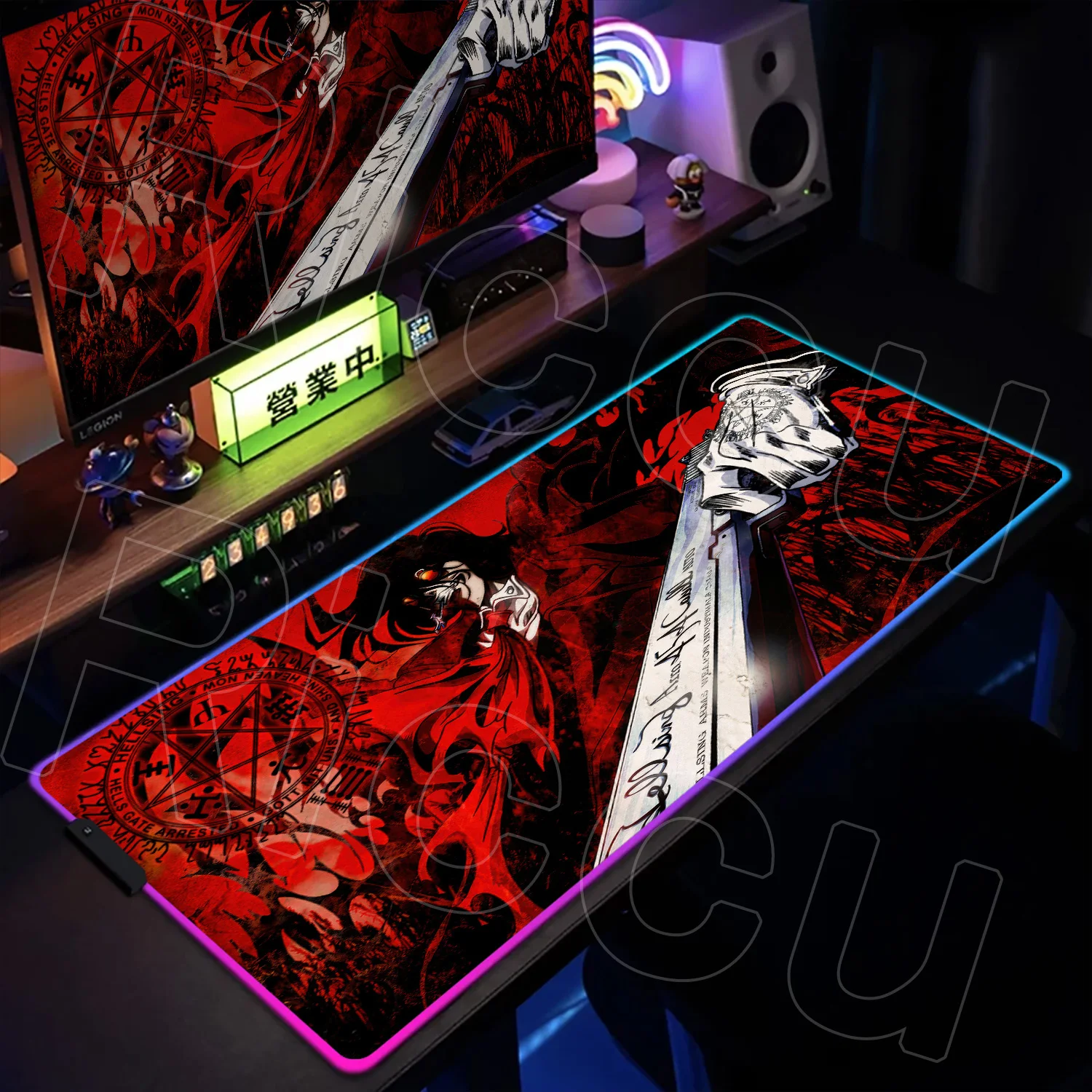 

RGB XXL Computer PC accessories Gamer Mouse Mat Hellsing Alucard Large Gaming Mouse Pad Anime Carpet Keyboard Mat LED Desk Pad