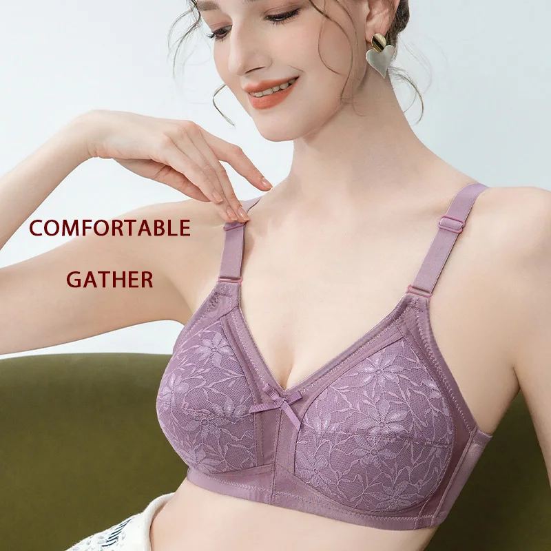 Women's Brassiere Lace Fashion Wire Free Large Bust BraComfortable Underwear Bras Bralettes Feminine Big Size image 2