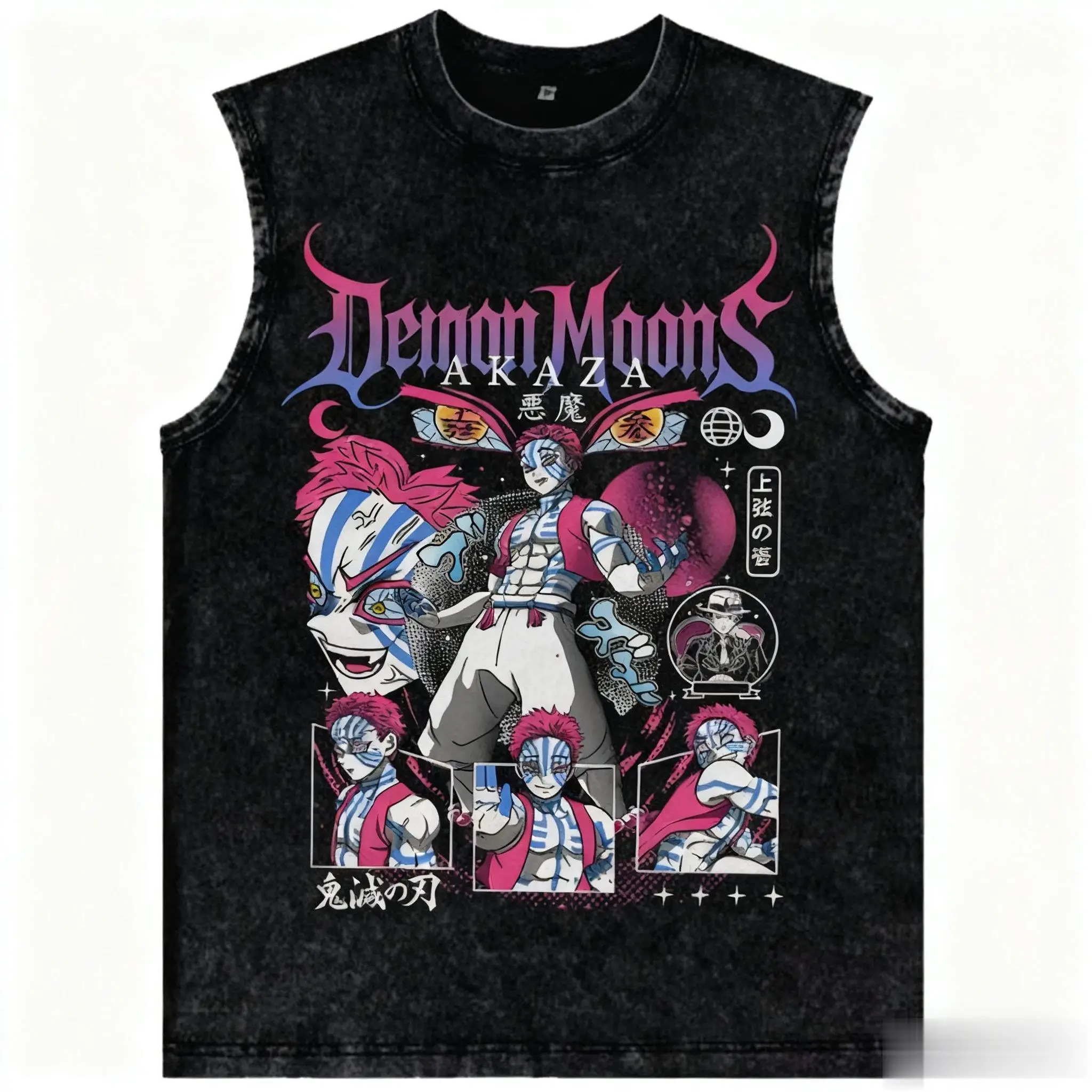 2025 harajuku demon slayer anime ginásio colete das mulheres dos homens oversized vintage lavado sem mangas tshirt impressão gráfica regata streetwear