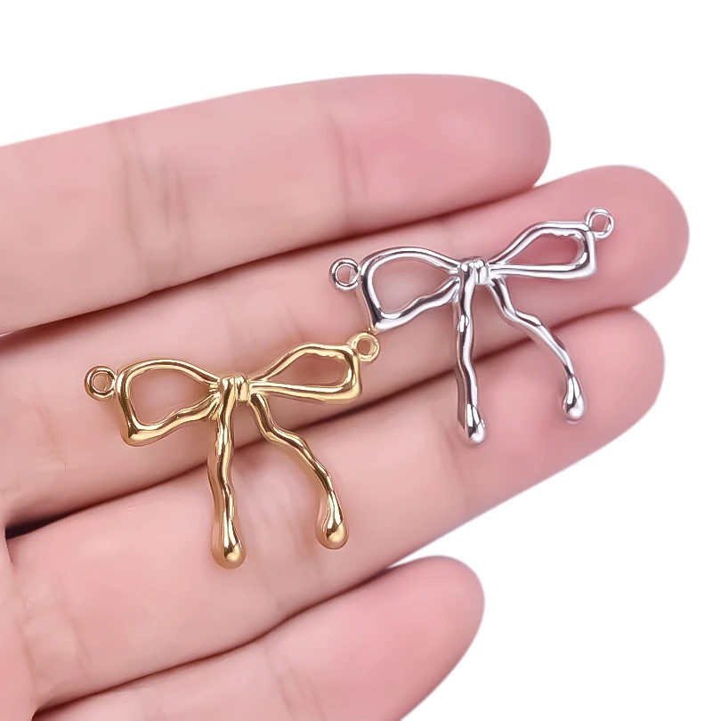 10pcs Stainless Steel Fashion Metal Bow Pendant Handmade Diy Men Women's Gathering Non Fading Jewelry Necklace Pendant Accessory