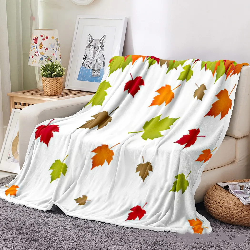 Flannel Throw Blanket with Maple Leaves Pattern for Kids, Warm and Soft, Cozy  Leaves, Sofa Bed Decor, Halloween Gifts