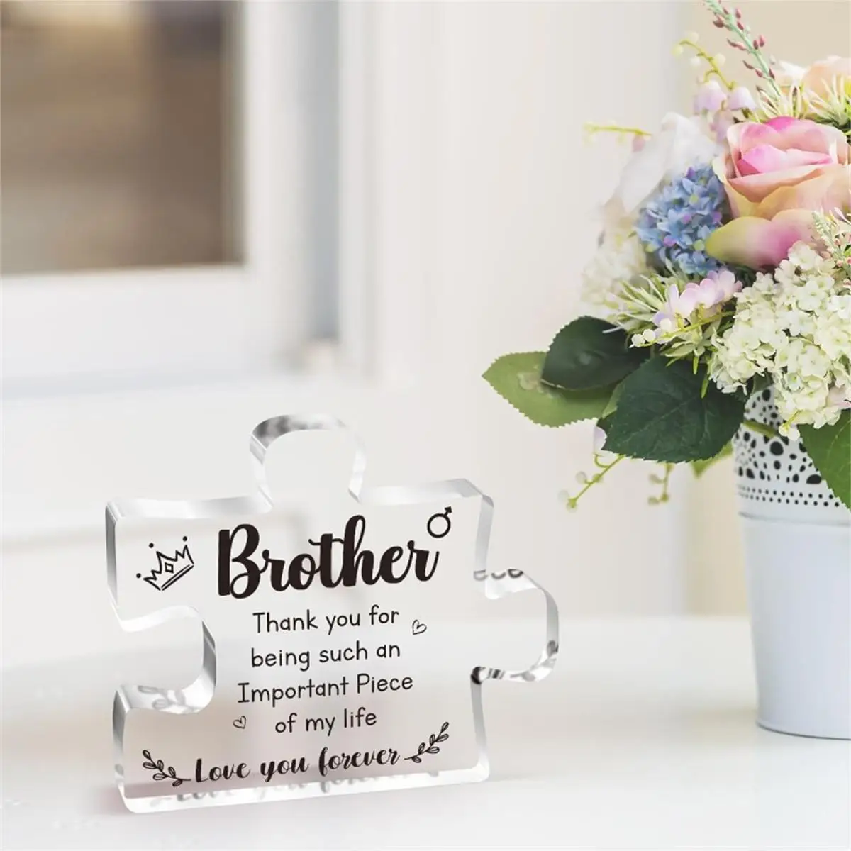 Acrylic Block Puzzle Plaque Decorations - Delicate Brother Gifts from Sister - Thanksgiving New Year Birthday Gifts for Brother