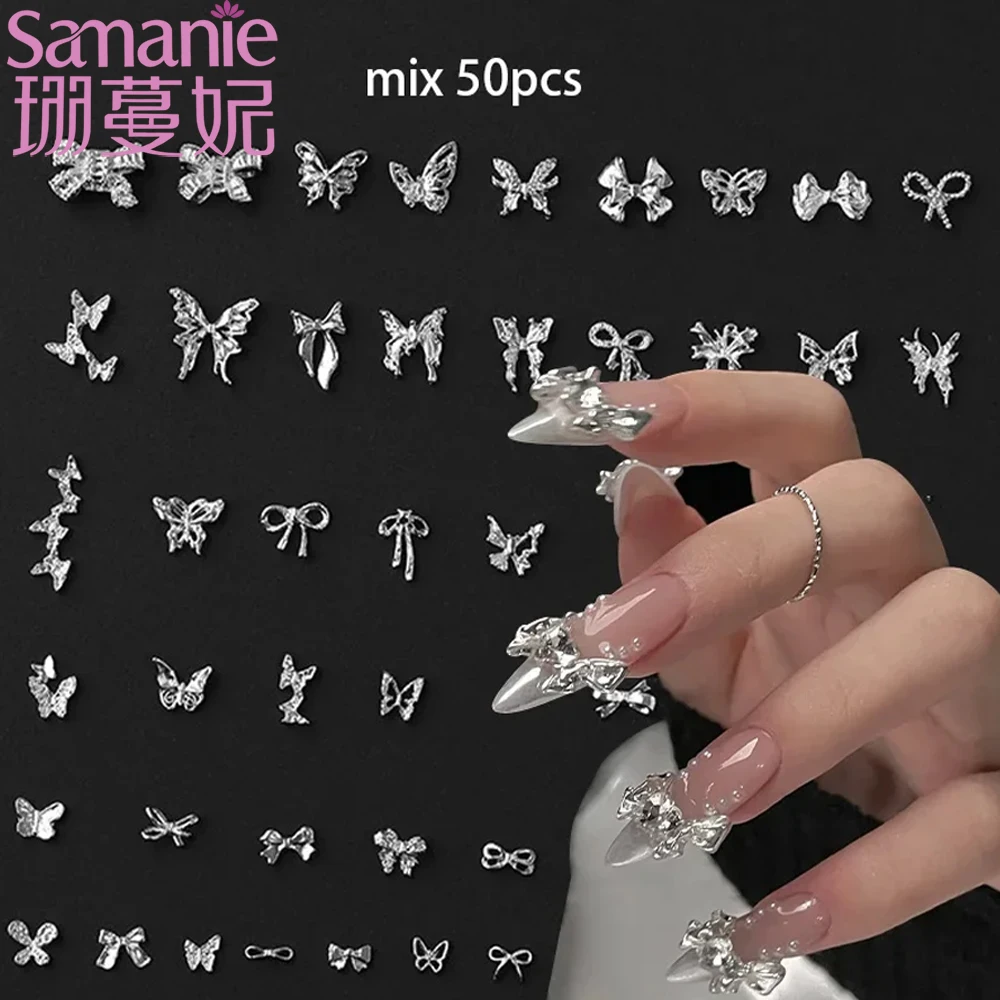 100PCS Butterfly Parts Alloy Bowknot Nails Art Charms for Nail Bow Charm Nail Figures Bows Kawaii Charms Nail Accessories