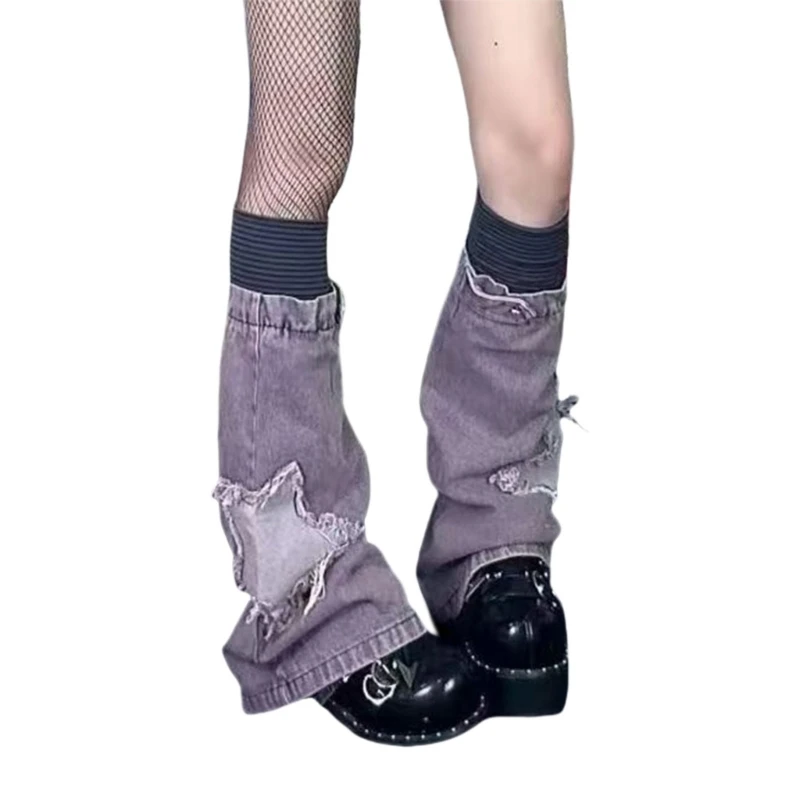 Women's Harajuku Gothic Denims Leg Warmers Star Patches Flared Foot Covers Socks Drop shipping