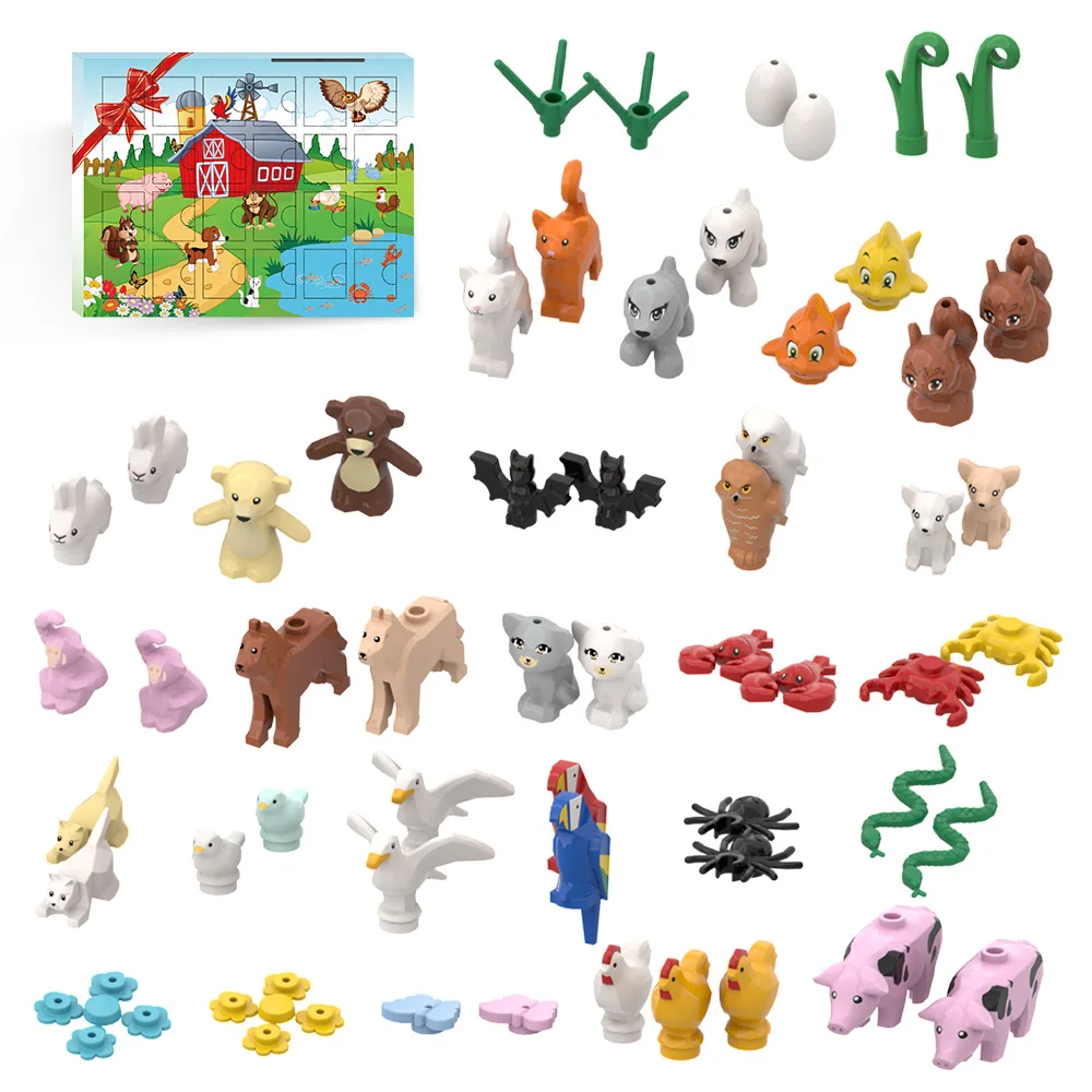 

MOC Christmas 24 Mini Animal Building Blocks Model Bear Monkey Dog Chicken Squirrel Snake Parrot Farm DIY Bricks Assembly Toys