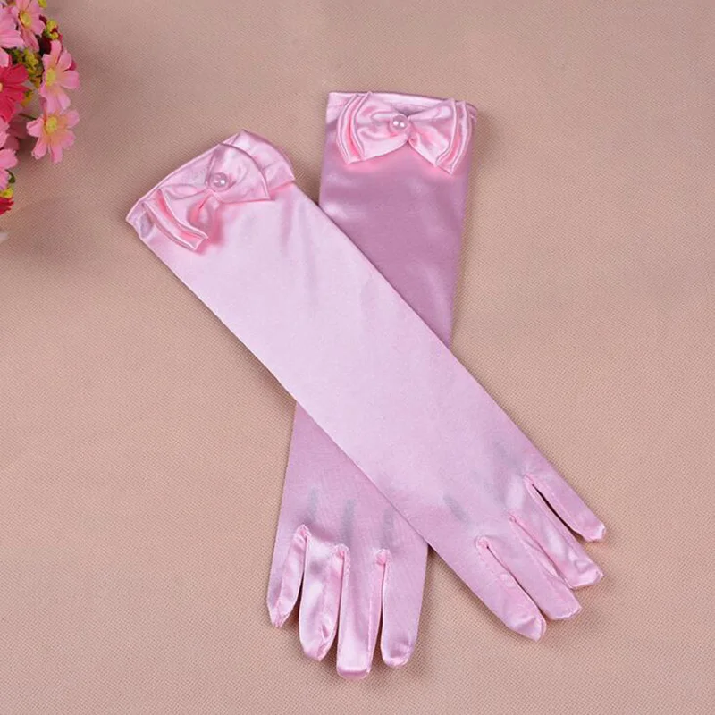 Thin Elastic Children\'s Day Professional Dance Gloves Long Lace Bow Tie Accessories Gloves Girls Princess Gloves Kids Gift G195