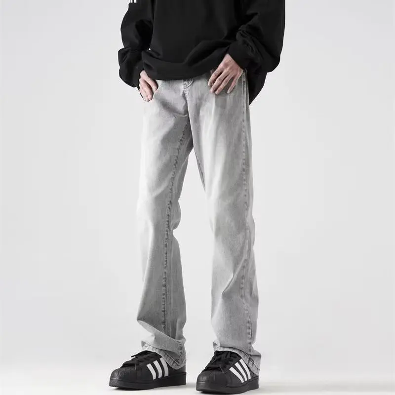 American Washed Gray and White Straight Casual Pants Cleanfit Micro-pull Pants Mens Clothes Cargo Workout Men's Jeans Pants