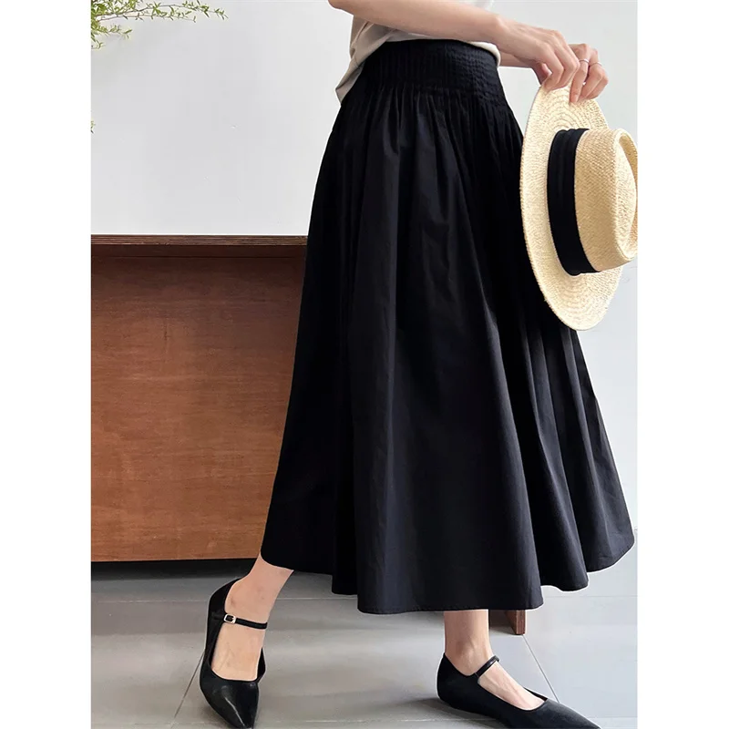 Saia Fena BANA Psada com Elástico e Barra Larga, Modelo Semi-Longa, Fina, Estilo A-Line, Cintura Alta, Crimento Cur...