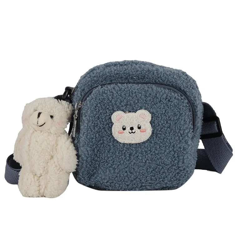 Bolso de mensajero de oso lindo para mujer, bolso cruzado de hombro pequeño de felpa para teléfono móvil, bolsos de moda para niñas, otoño e invierno, nuevo