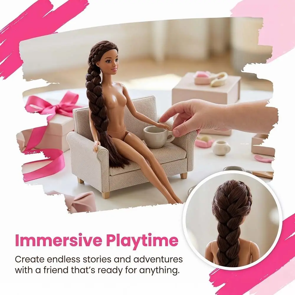Girls Princess Supermodel Nude Dark Skin Curly Hair Action Figure Body Dress Up Movable DIY Dress Up Children Gift