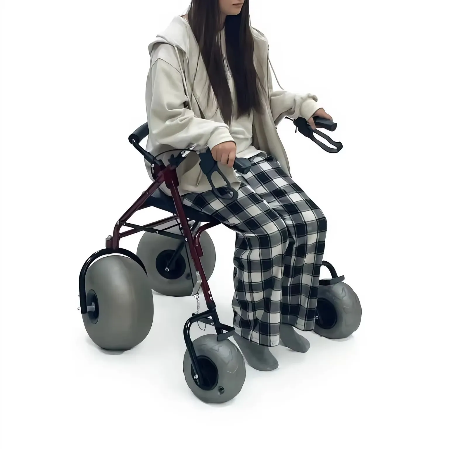 Beach Walker Assisted Walking Wheelchair, Foldable Lightweight Steel, 100KG Capacity, Labor-saving Pulley, Rehabilitation Aid