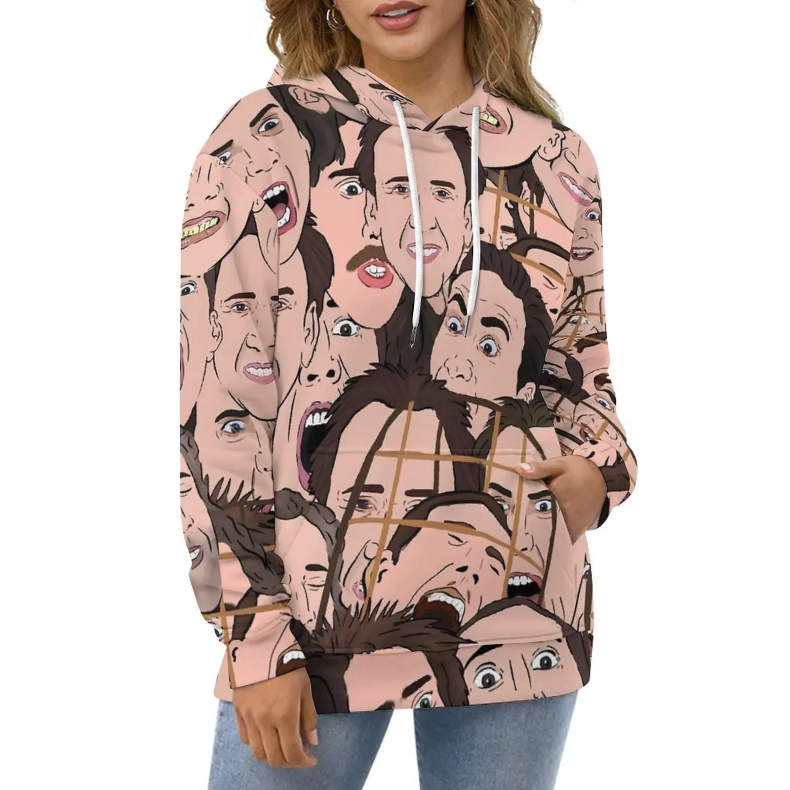 Nicolas Cage Casual Hoodies Funny Face Print Retro Hoodie Unisex Long-Sleeve Street Wear Custom Loose Oversize Clothes