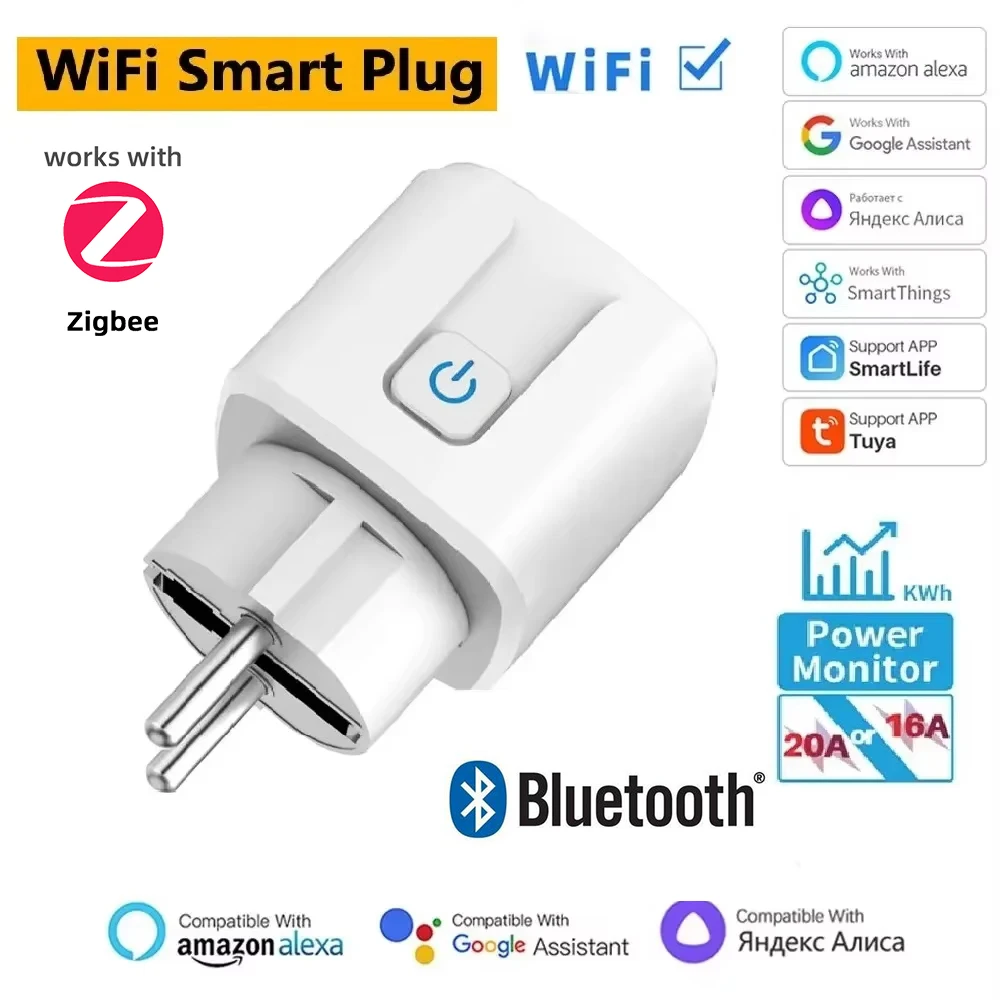

Tuya Smart EU Socket WiFi/ZigBee 3.0 16A/20A EU Plug Outlet APP Голосовое управление Таймер Монитор мощности Google Home Alexa Smart Life