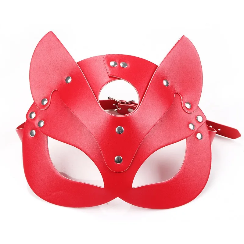 Máscara de zorro para Cosplay de Halloween para mujer, máscara de media cara de gato de cuero PU para fiesta, disfraz de Animal Sexy, accesorios de actuación para mascarada, 1x