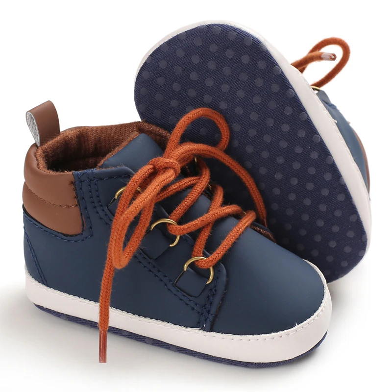 Sapatos de bebê de cano alto de comércio exterior azul para meninos de 0 a 1 ano, calçados esportivos casuais, sapatos de caminhada antiderrapantes