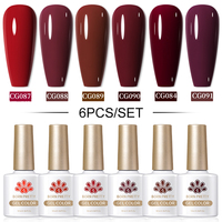 BORN PRETTY 6pcs Nail Gel Polish Kit Red Color Full Coverage Semi Permanent Varnish Soak Off UV LED Gel Set