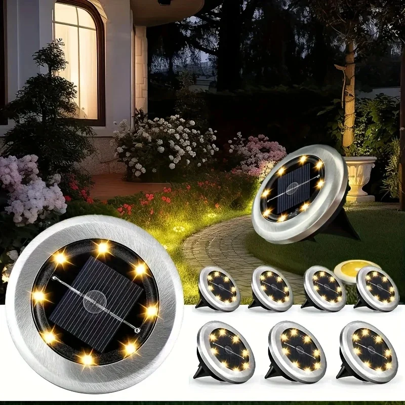 

1/4pcs Outdoor Solar Lights Buried Garden Decor 8LED Lamp Sunlight Power Disk Light Underground Yard Lawn Spotlight
