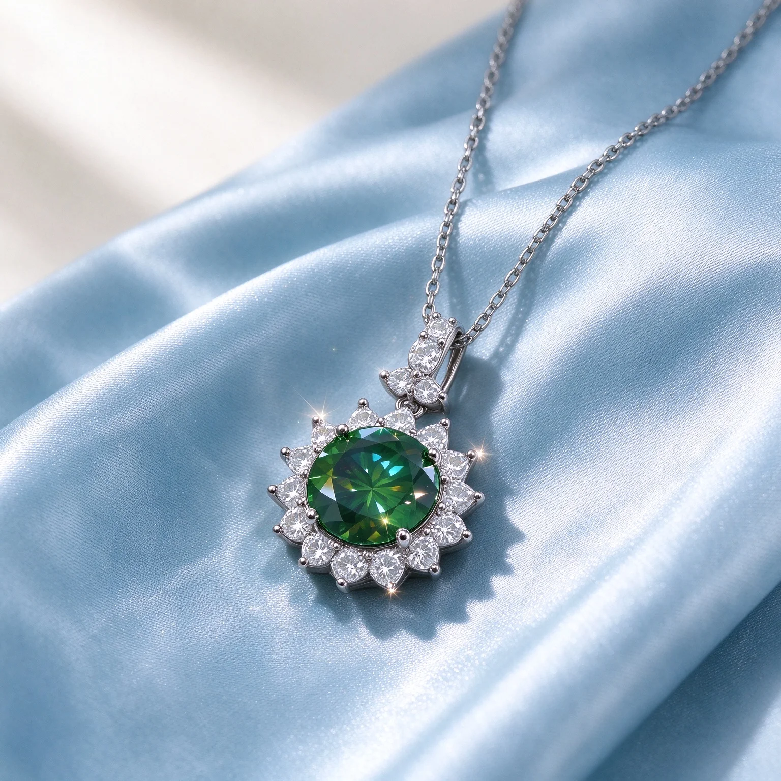 3CT 5CT Green Moissanite Sunflower Pendant Necklace DDVS 1 Stone Surrounded Sparkling 925 Sterling Silver Elegant Vintage Floral Design Luxury Fine Jewelry Gift For Wedding Anniversary Engagement Birthday Christmas Party Daily Wear For Women Girls Wife