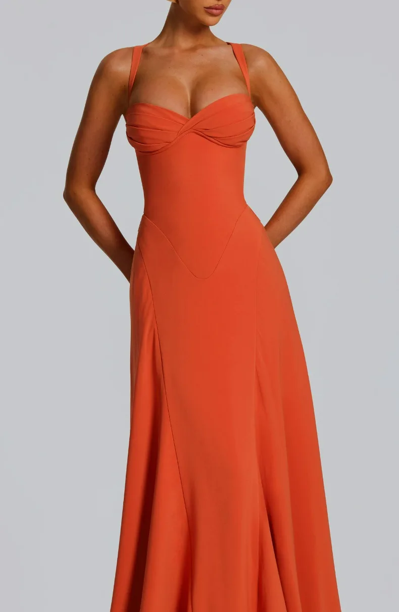 Einfarbiges trägerloses Camisole-Kleid mit Rückenausschnitt und Taillenbund, A-Linien-Kleid, elegantes Abendkleid für Geburtstagsfeiern und Brautjungfern. – Detail 13