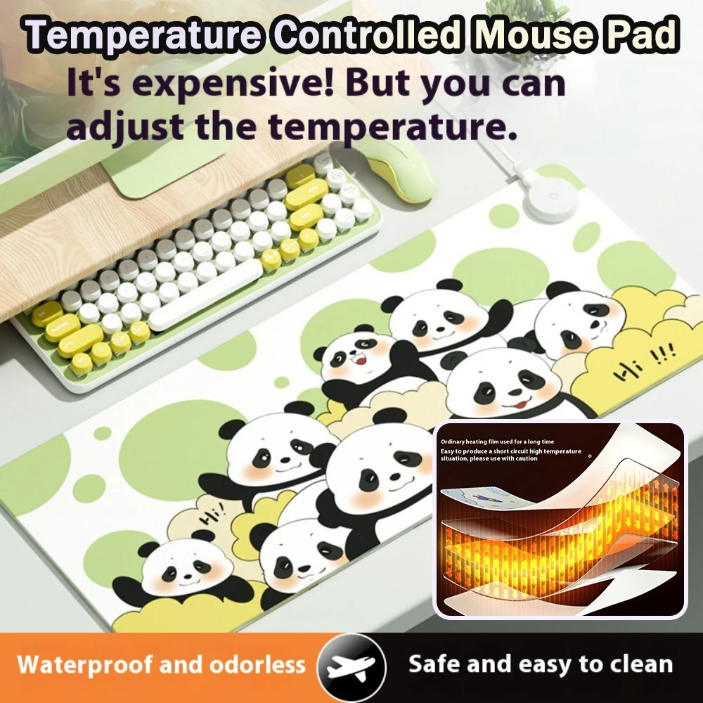 

Panda Mouse Pad Winter Heated Mouse Pad Bigger Cartoon Computer Warm Desk Pad Office Desktop Game Table Quick Heating Keep Warm