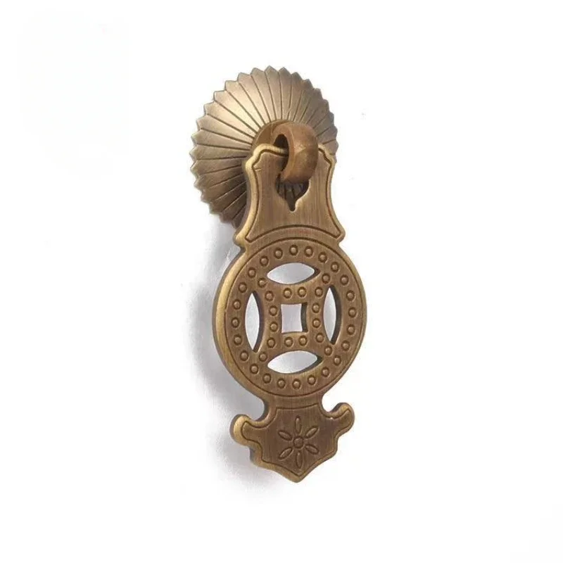 4 Pieces Chinese Style Brass Drawer Cupboard Door Knobs Coin Pendant Pulls Kitchen Cabinet Furniture Handles