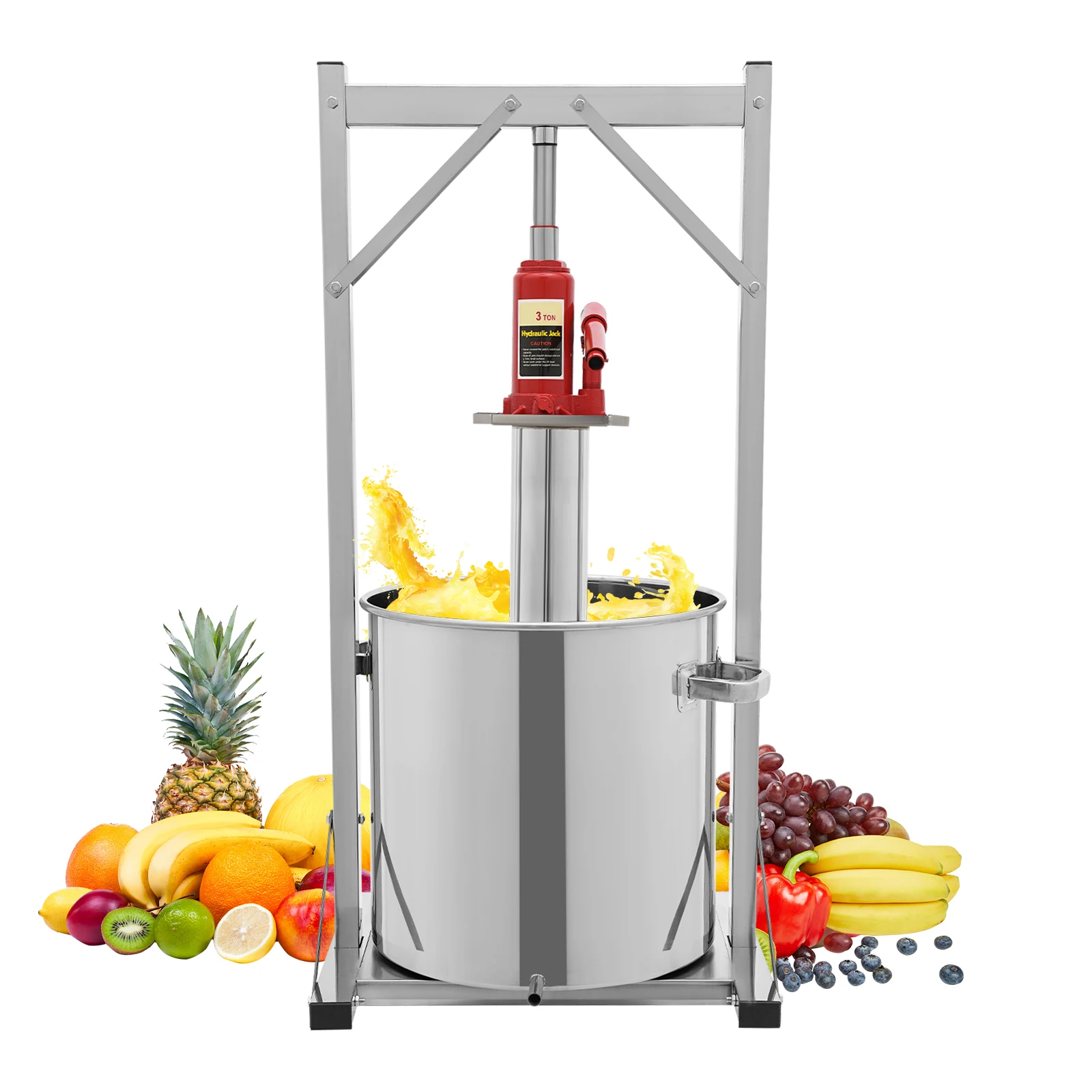 

36L Fruit Wine Press, 3T Hydraulic Fruit Squeezer, Stainless Steel Cold Press Separator Machine With Filter Bucket For Homes, Wineries, Beverage Shops