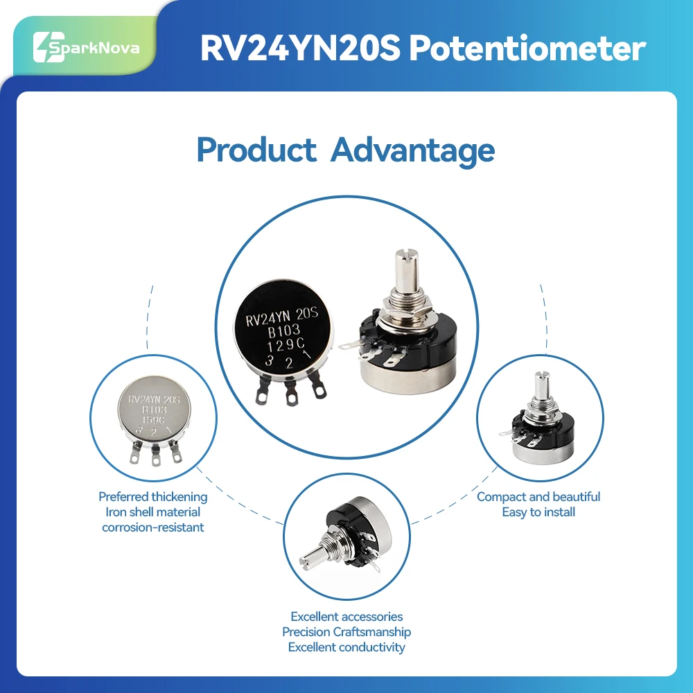 1PCS RV24YN20S Potentiometer Adjustable Variable Resistor 10K 100K 1K 500K 50K 20K 100 Ohm for DIY Electronic Audio Guitar