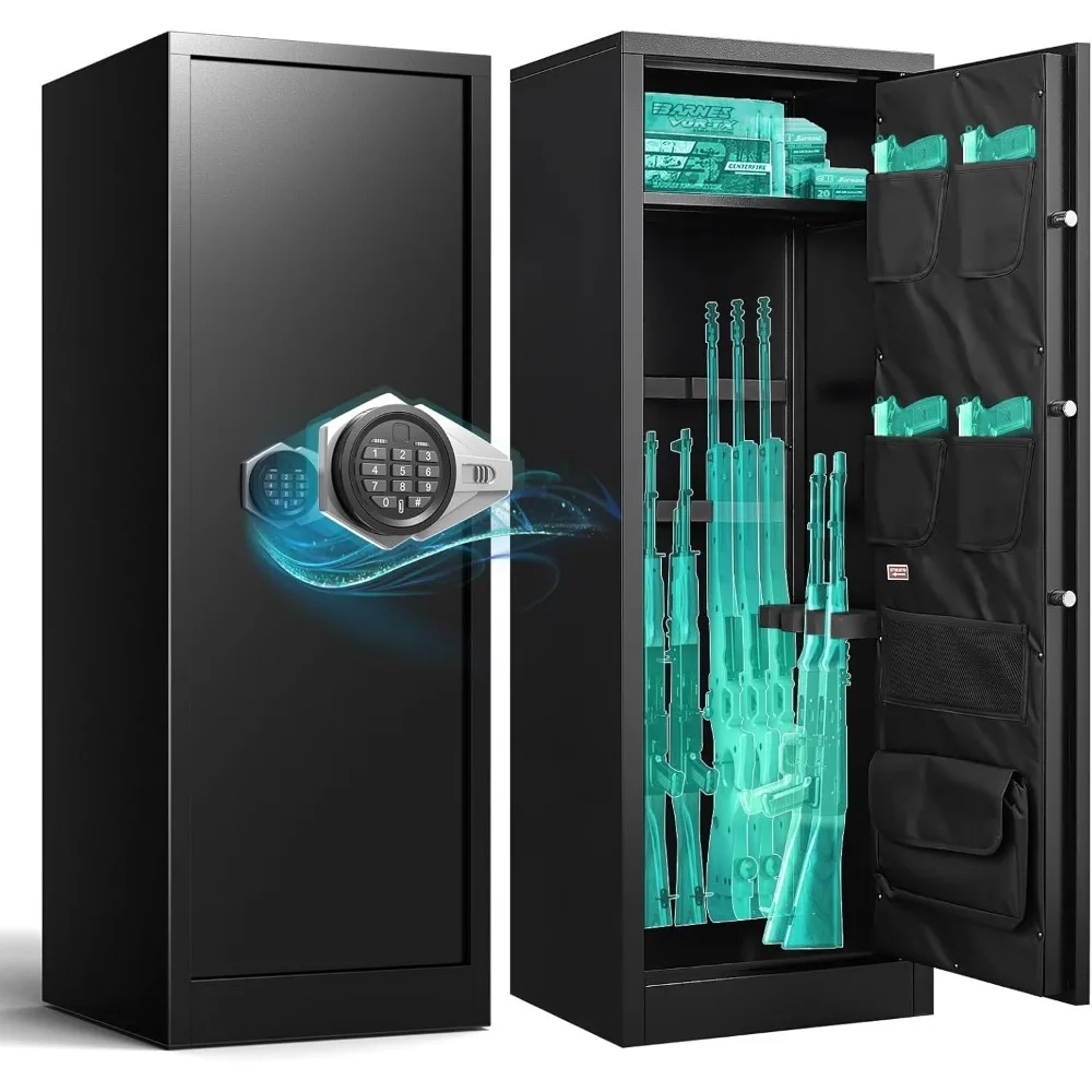 

Gun Safe, 10-12 Rifle Safes for Shotgun, Quick Access Locking Gun Cabinet with Dual Alarm System, Digital Rifle Cabinets with