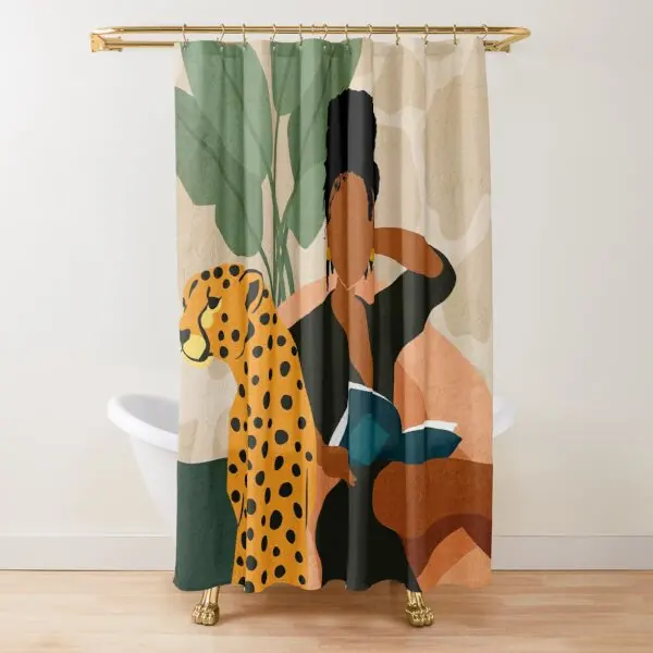 Leopard Print Shower Curtain Brown Bathroom Curtain Wild Safari Animal Powerful Bathroom Set for Men Panthera Bathroom Decor Set