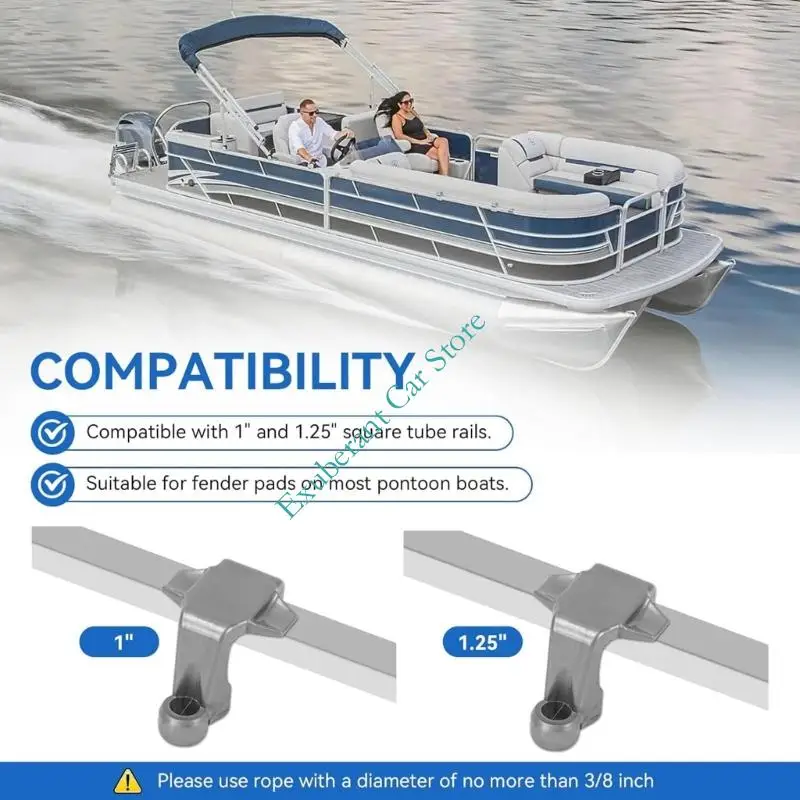 Marine Bumper Line Clips for Pontoon Rails Set of 4Pcs Clip-On Hangers with Integrated Rope Hole for Boats Docking Use