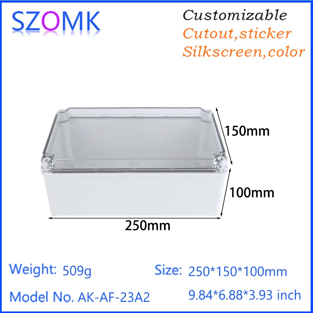 250x150x100mm Ip67 Pc Abs Plastic Waterproof Junction Box Electrical Control Enclosure With Meshed Mount Plate