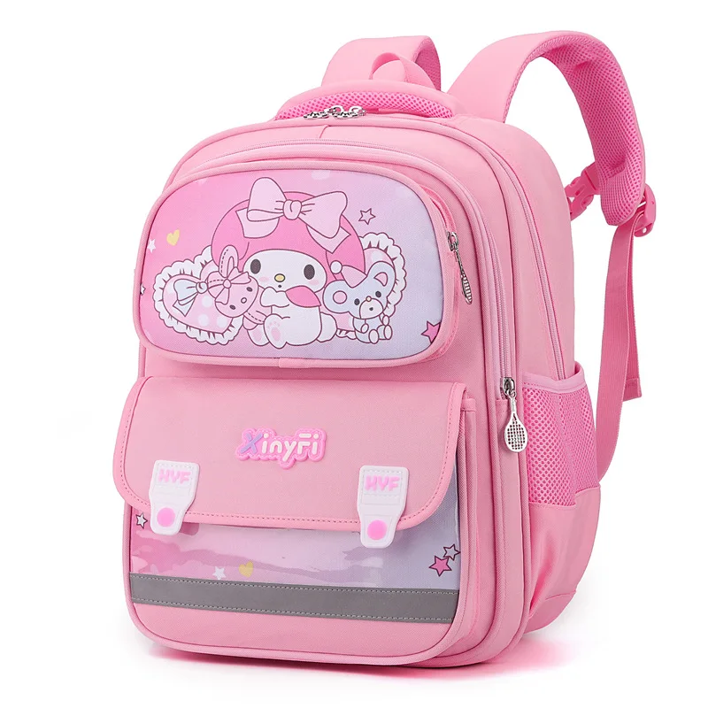 Sanrio Kulomie Cartoon Ridge Protection Splashproof Student School Bag Cute Melody Safety Reflective Children Backpack Girls