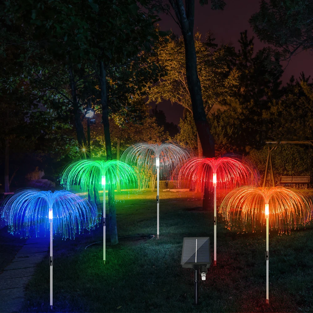 Solar LED Fiber Optic Lights Outdoor Garden Waterproof Solar Stake Light for Yard Pathway Patio Lawn Party Wedding Decor