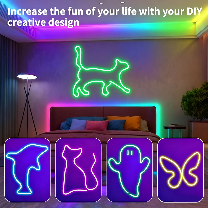 RGB أضواء النيون 15 متر LED قطاع أضواء بلوتوث مزامنة الموسيقى مقاوم للماء لتقوم بها بنفسك مرنة النيون حبل ضوء للديكور الداخلي في الهواء الطلق