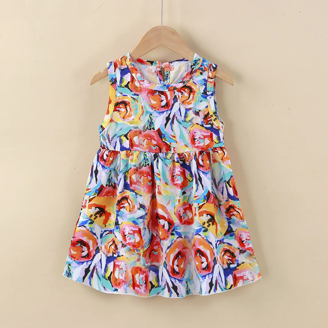 New Kids Clothes Summer Cartoon Printed Sleeveless Girls Dresses Cute Children's Casual Dress