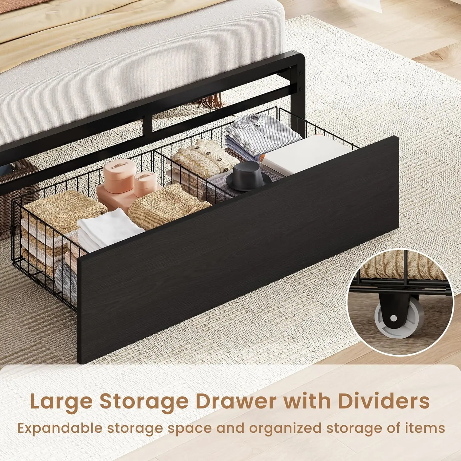 Twin XL Bed Frames with Storage Drawer, Charging Station and LED Lights, Twin XL Bed Frame with Headboard, No Box, Customized view 5