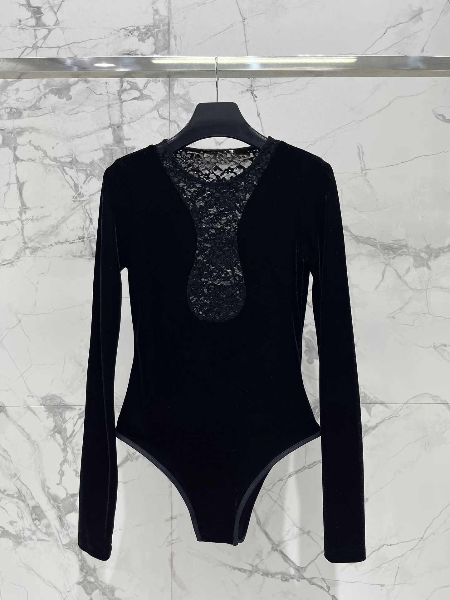 

Sexy Deep V Lace Patchwork Velvet Sensation Suit Women's Slimming Commute Top High Waist ort Pants Polyester Fiber