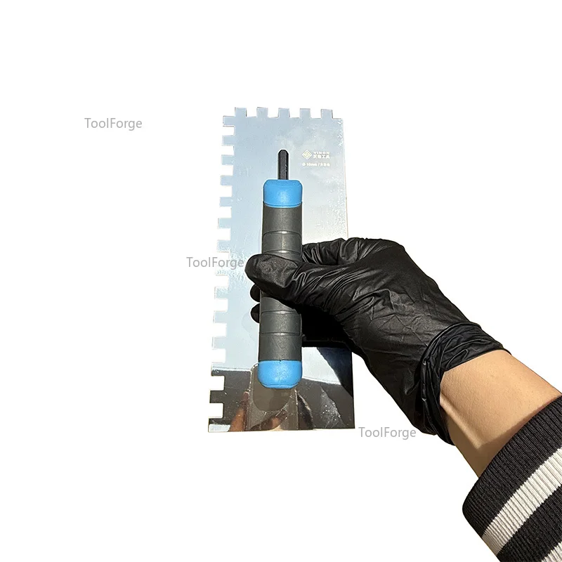 مجرفة محززة باليد اليسرى من الفولاذ المقاوم للصدأ لاصقة البلاط - قبضة مريحة، أسنان 10-15 مم للاستخدام بنفسك والمقاولين