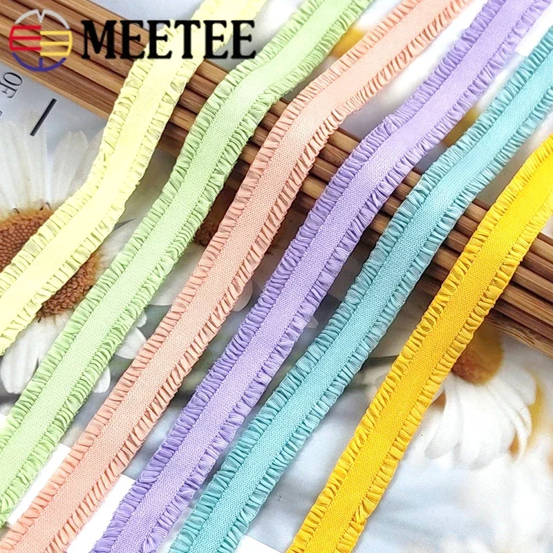 5/10Yards Meetee 12mm Ruffled Elastic Band Colorful Pleated Stretch Lace Trim Headdress Ribbon DIY Garment Sewing Accessories