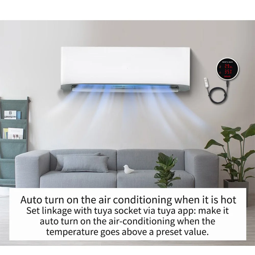 Tuya Smart Zigbee Hygrometer-Thermometer mit externer Temperatur, USB-Aufladung oder wiederaufladbarem Akku