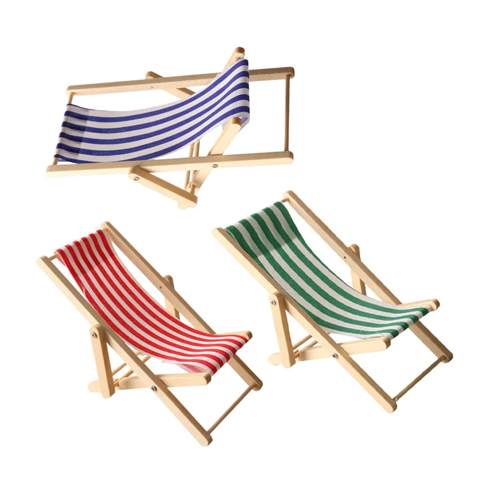 

3 шт. миниатюрный шезлонг, подробное мастерство, деревянная ткань, материал для кукольного домика, пляжный отдых, установка, миниатюрная модель