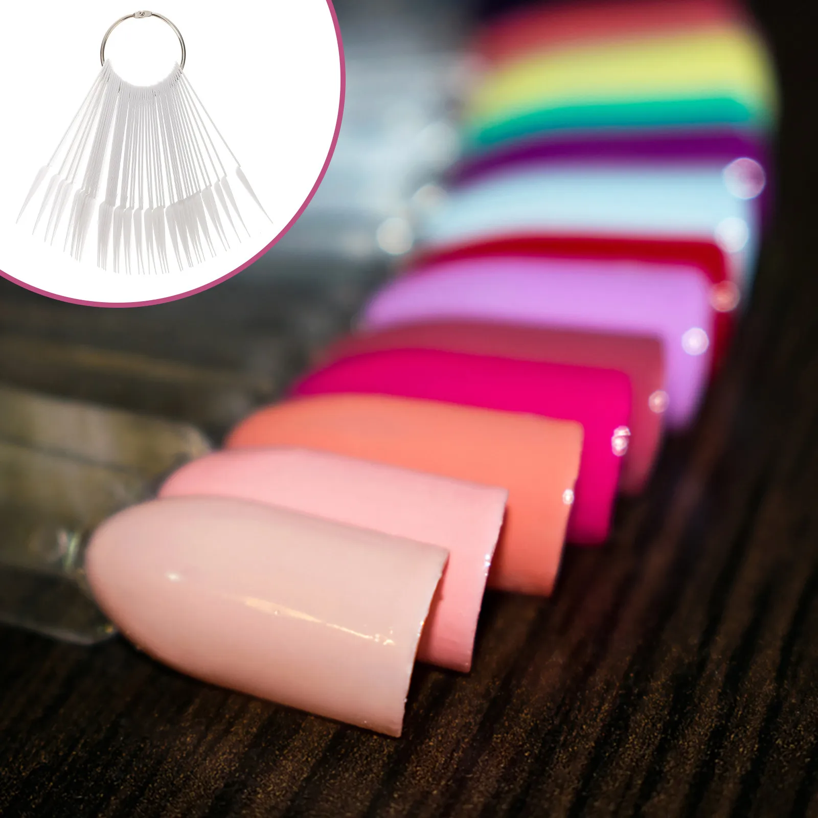 

150Pcs Color Display Nail Tips Fan Shape Foldable Practice Tips for Nail Art Salon DIY Gel Polish Testing and Color
