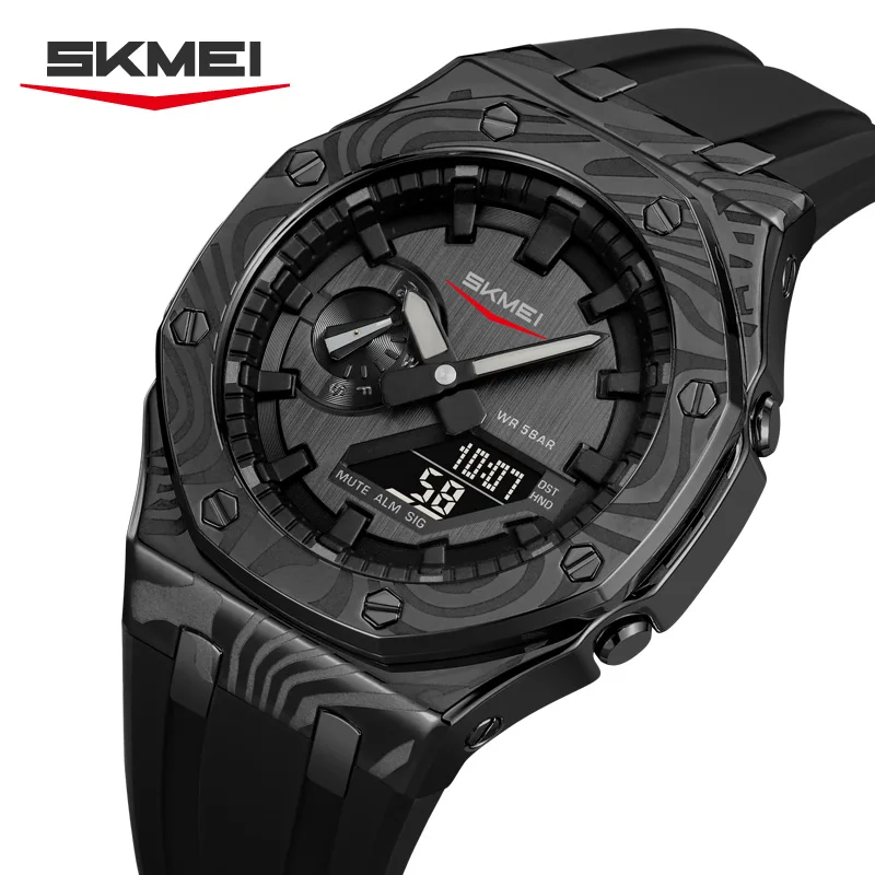 

Часы Skmei 2471, аналоговый секундомер с календарем, будильник, светодиодный ночник, двойной цифровой дисплей, кварцевый водонепроницаемый