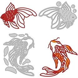 2Pcs Koi Metal Cutting Dies Goldfish Die Cuts for DIY Scrapbooking Holiday Greeting Cards Making Album Envelope Matte Platinum