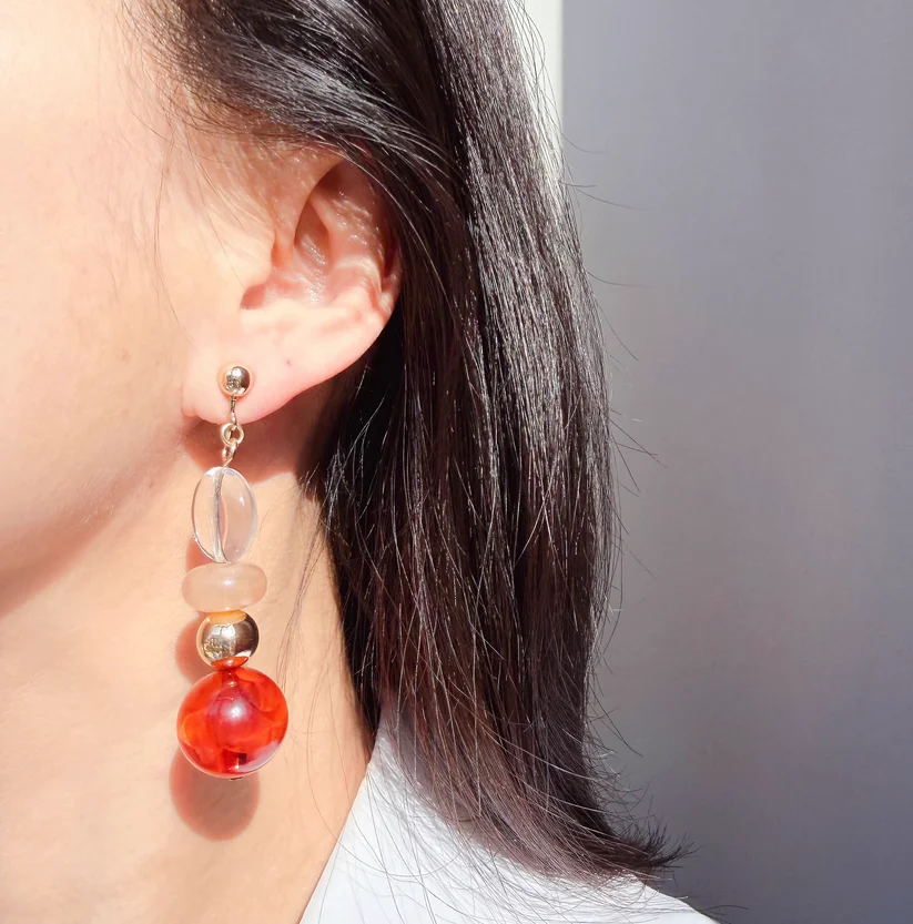 Environmental protection and high quality orphan foreign trade jewelry ink smudge transparent ball resin earrings geometric diam