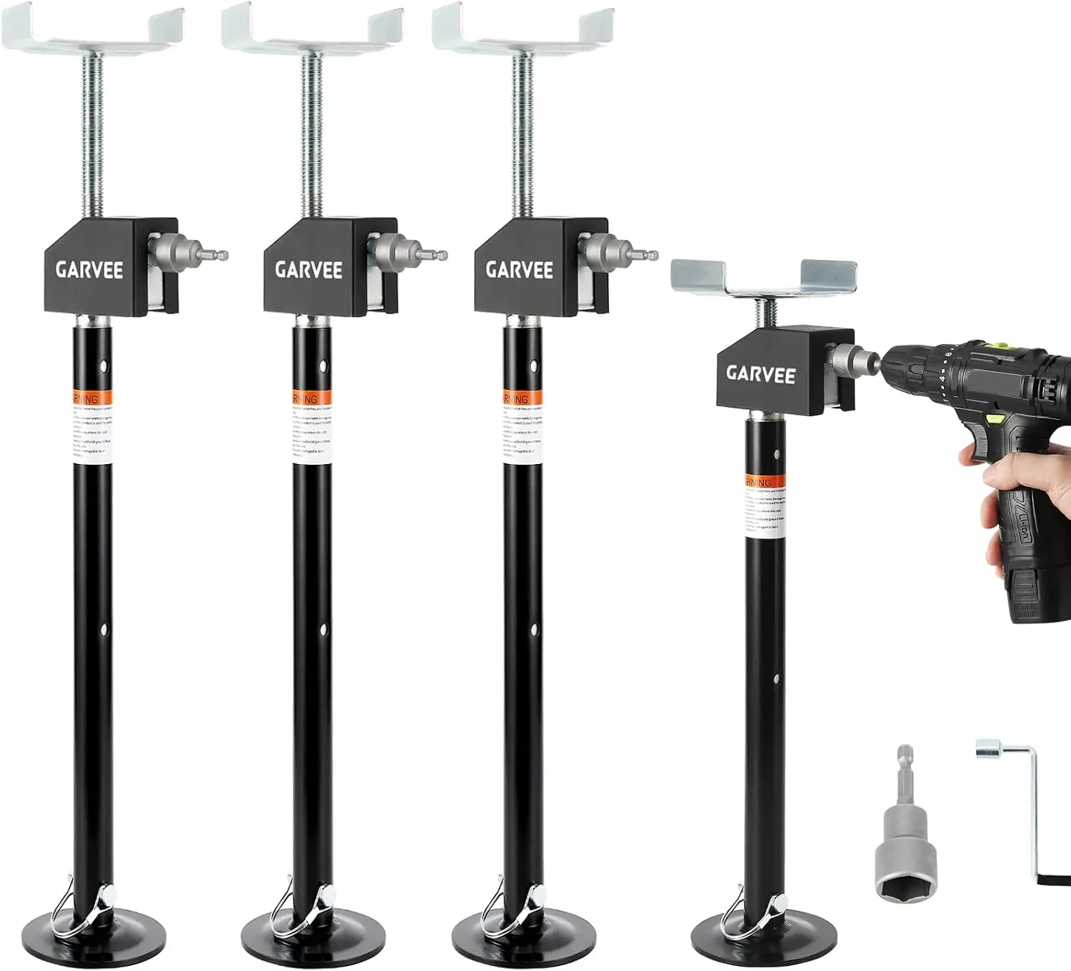 Garvee 4PCS Hand Crank Trailer Jack 20000Lbs Capacity Heavy-Duty Steel Rv Stabilizer Jacks Adjustable Swing Down Outriggers for Campers, Travel Trailers & RVs
