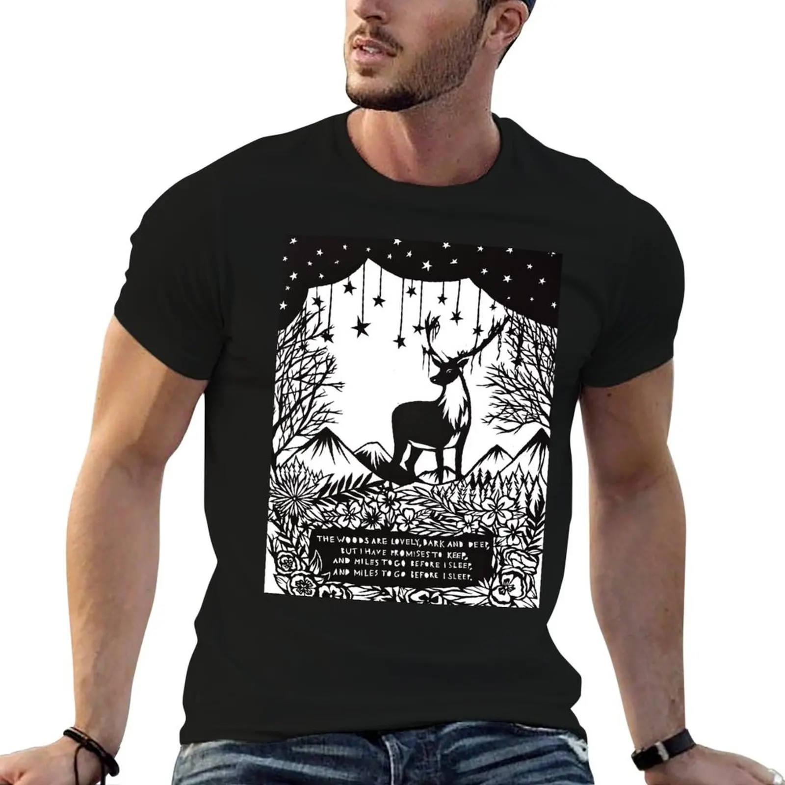 

Deer in woods silhouette T-Shirt hippie clothes custom t shirt men t shirts high quality